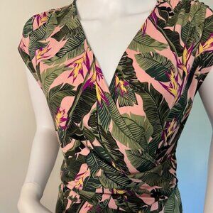 Lands' End Tropical Floral Maxi Dress, Small, PInk and Green